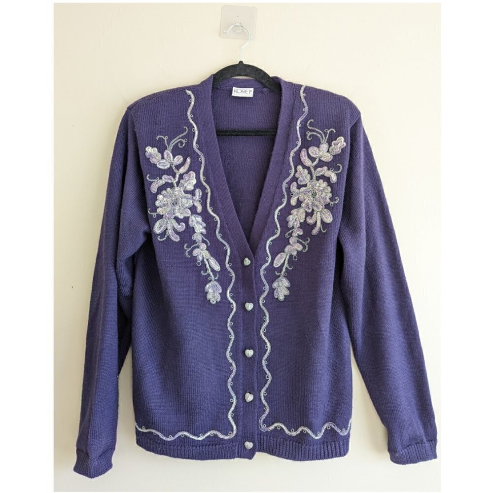 Koret Vintage Wool Floral Embroidered Cardigan